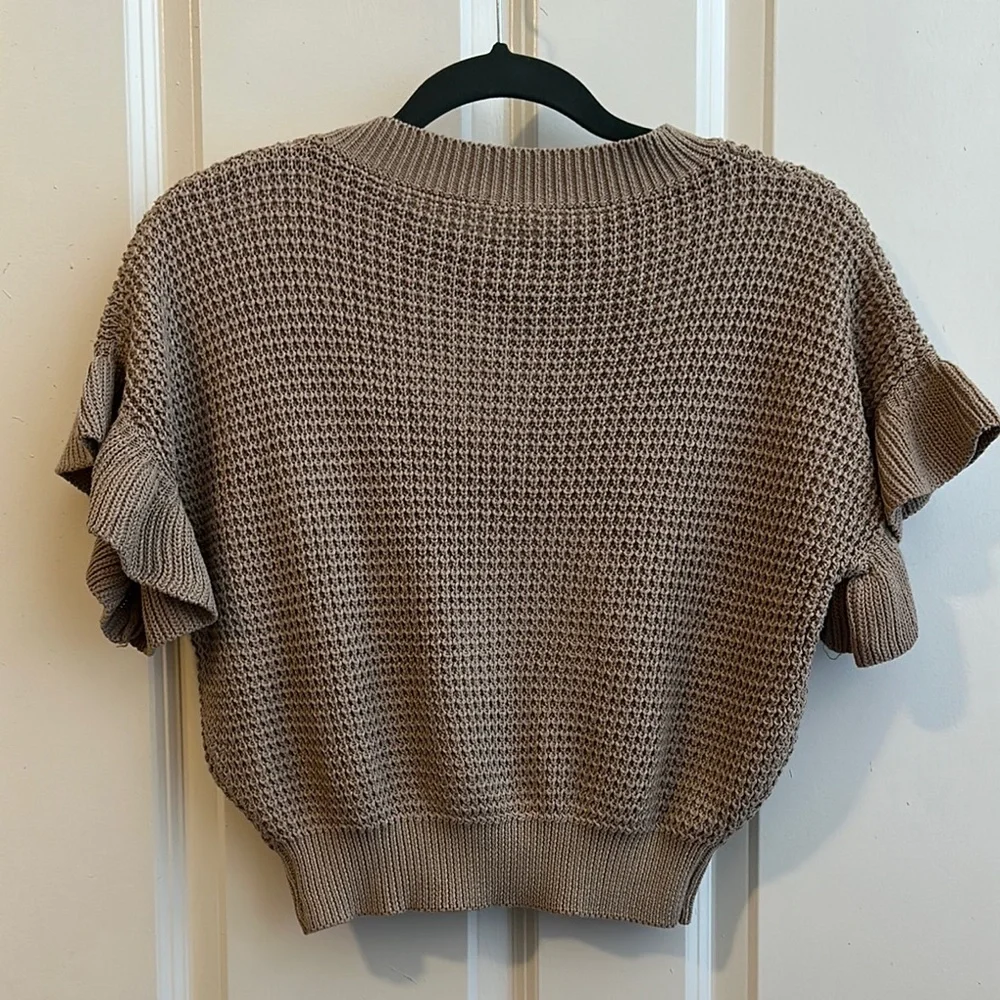 Tan Short Sleeve Knit Sweater - Picture 10 of 12